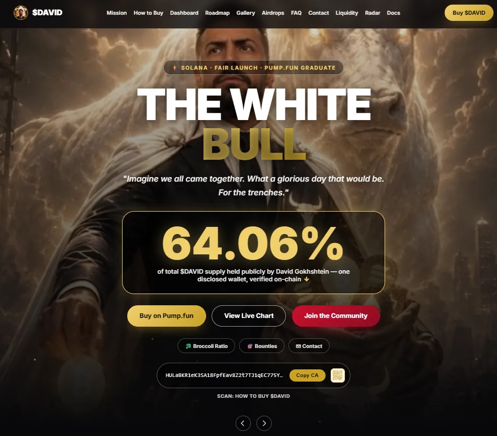The White Bull website — cinematic dark project site with gold accents